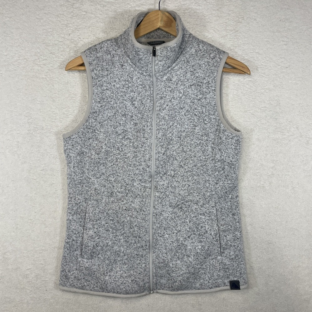 LL Bean Womens XS Gray Speckled Full Zip Sweater Fleece Vest Pockets 500260